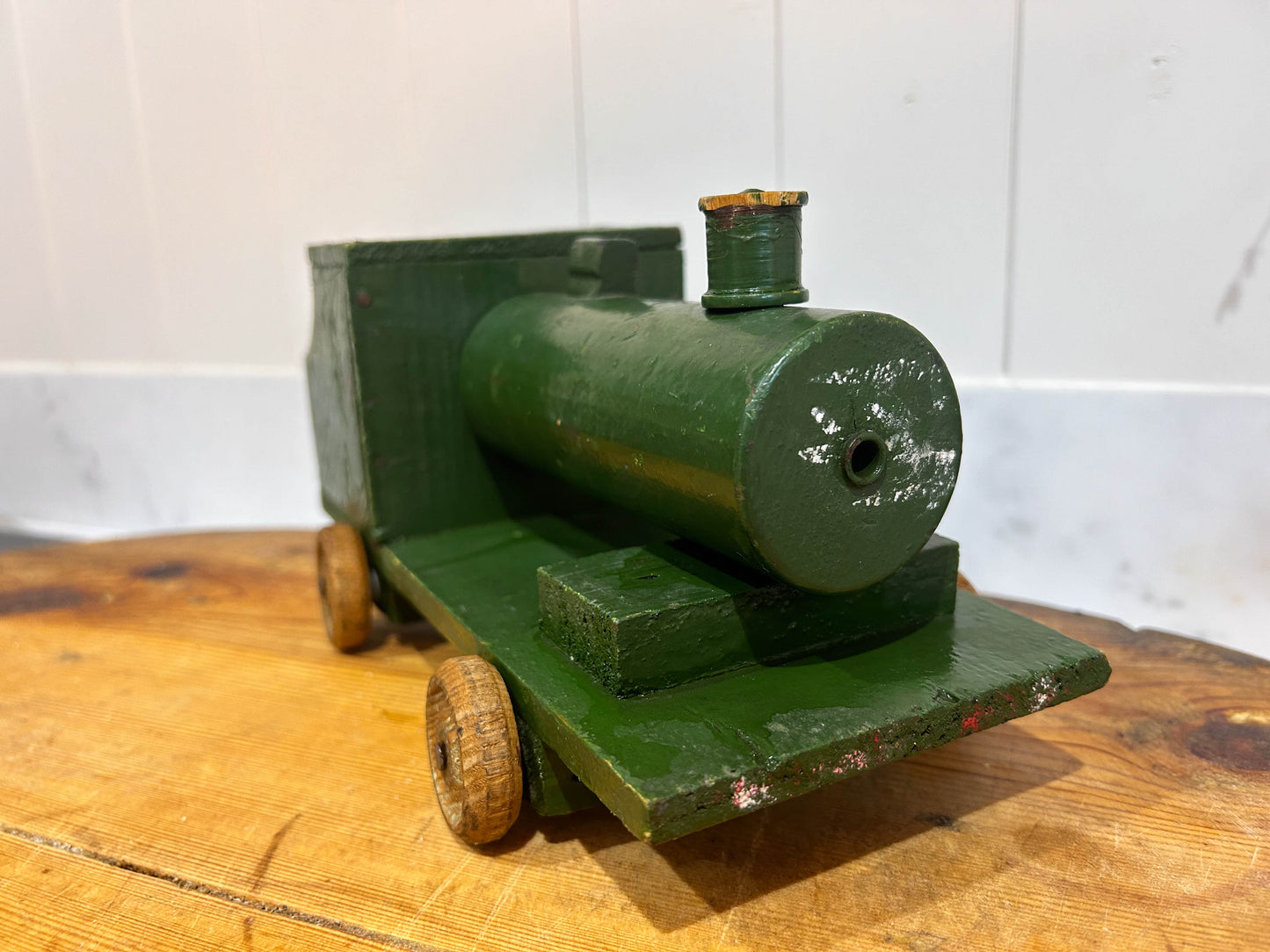 Vintage Wooden Childs Train Toy Bottle Green