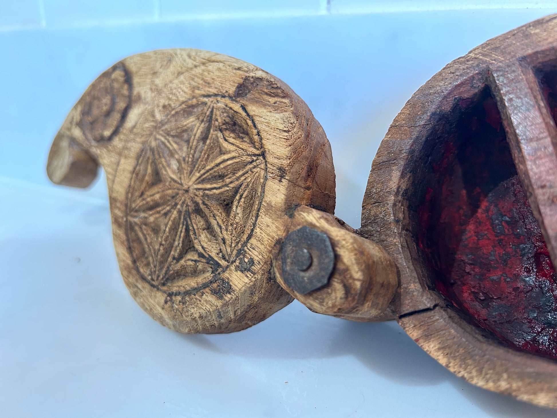 Vintage Antique Indian Carved Wooden Spice Box