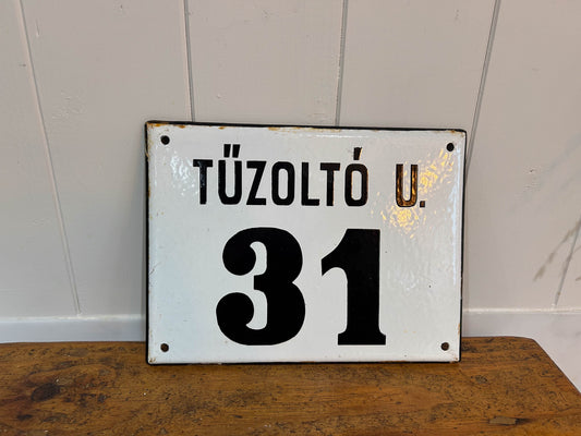 Vintage Antique Polish Black and White Enamel Number 31