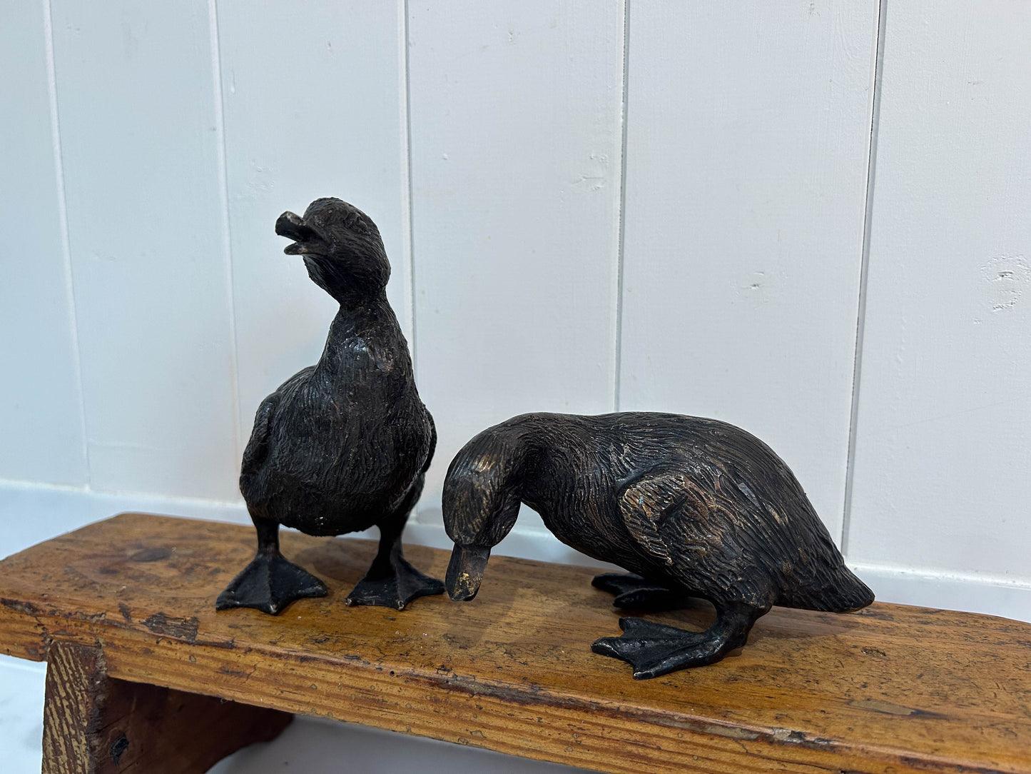 Pair of Vintage Bronze Ducklings Ducks Sculpture Ornament Art