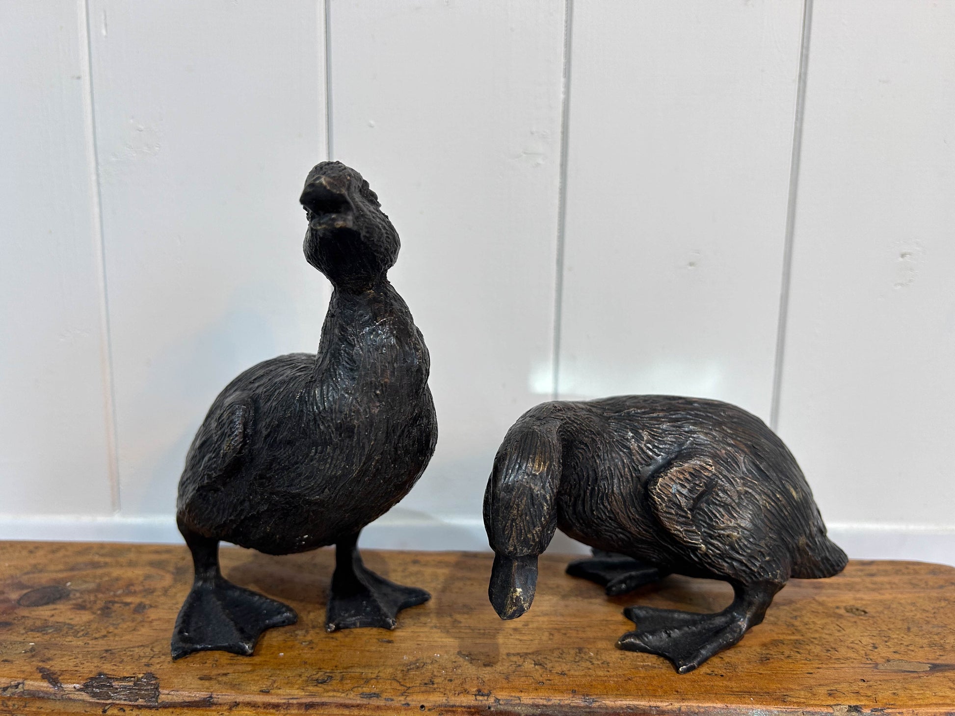 Pair of Vintage Bronze Ducklings Ducks Sculpture Ornament Art