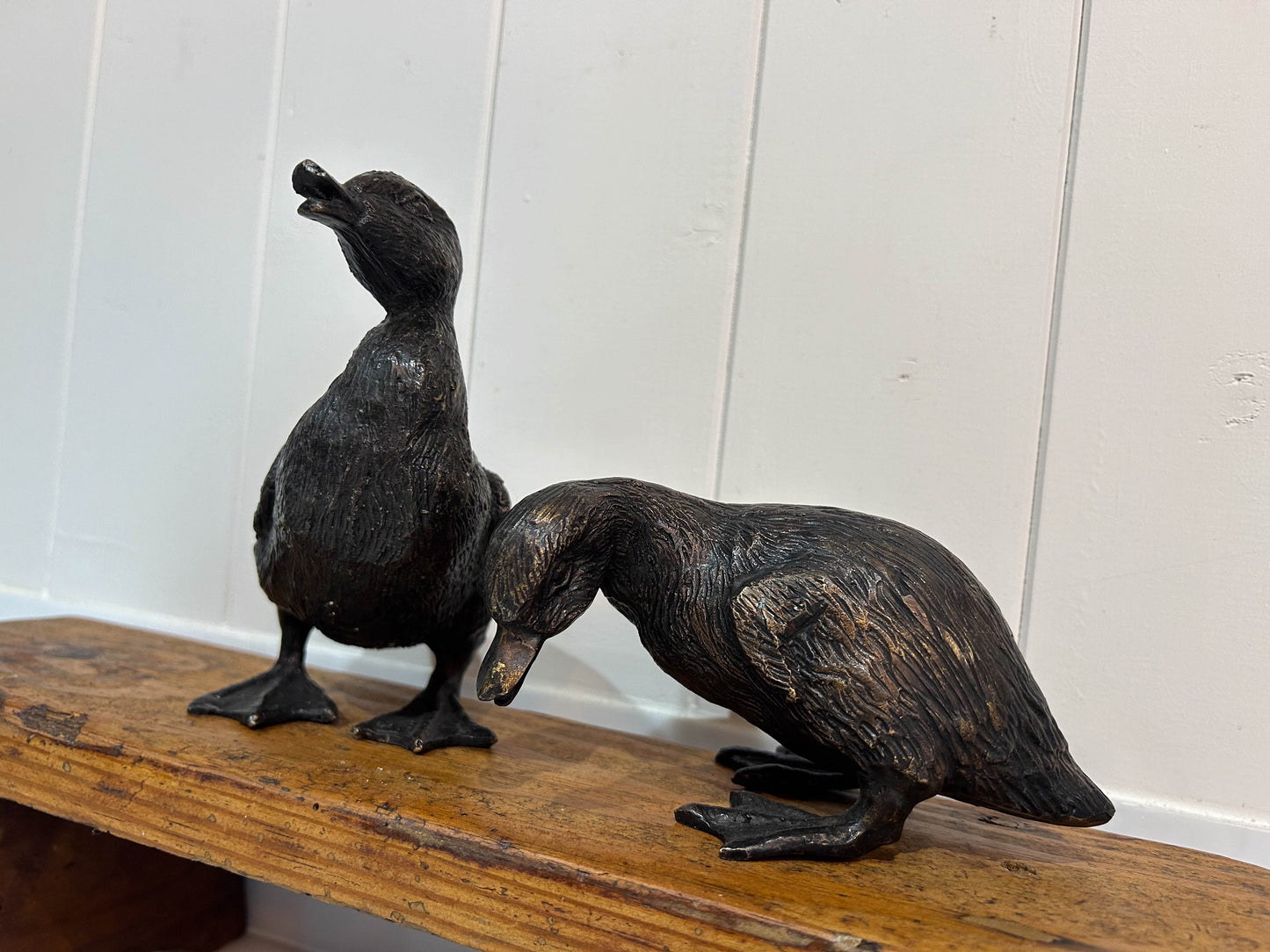 Pair of Vintage Bronze Ducklings Ducks Sculpture Ornament Art