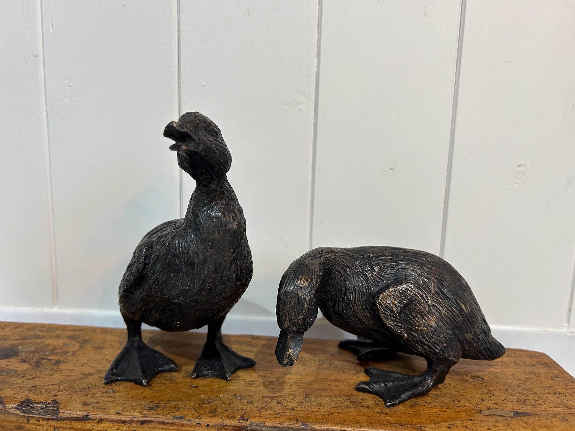 Pair of Vintage Bronze Ducklings Ducks Sculpture Ornament Art