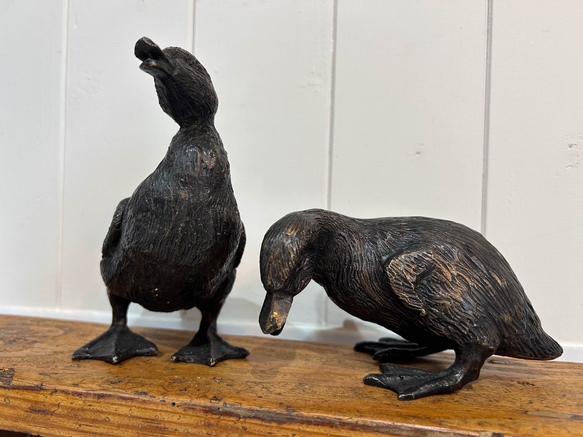 Pair of Vintage Bronze Ducklings Ducks Sculpture Ornament Art