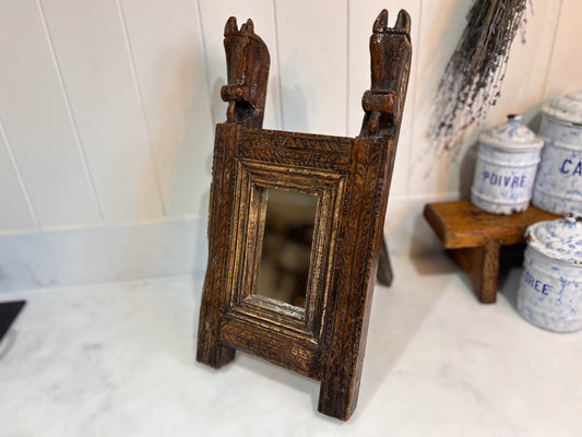 Vintage Antique Handcrafted Hand-carved Indian Wooden Folding Freestanding Mirror