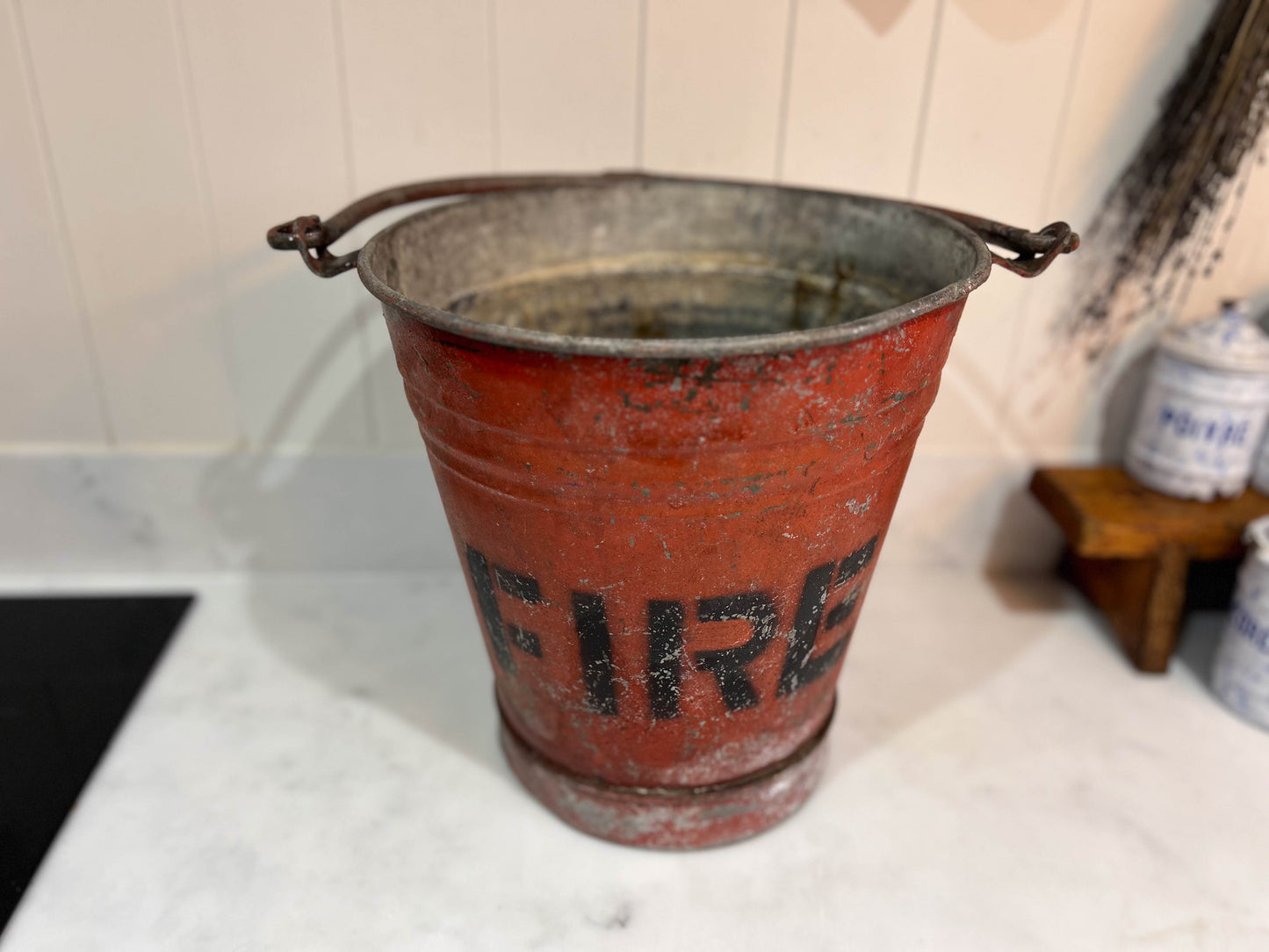 Vintage Antique Red Galvanised Fire Bucket