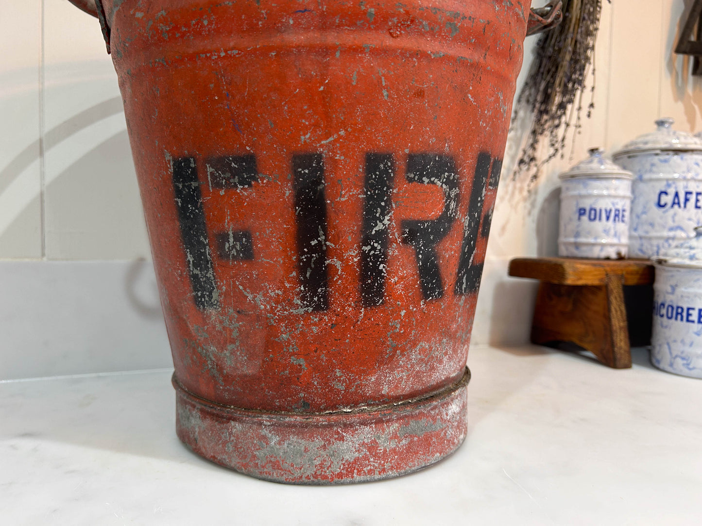 Vintage Antique Red Galvanised Fire Bucket