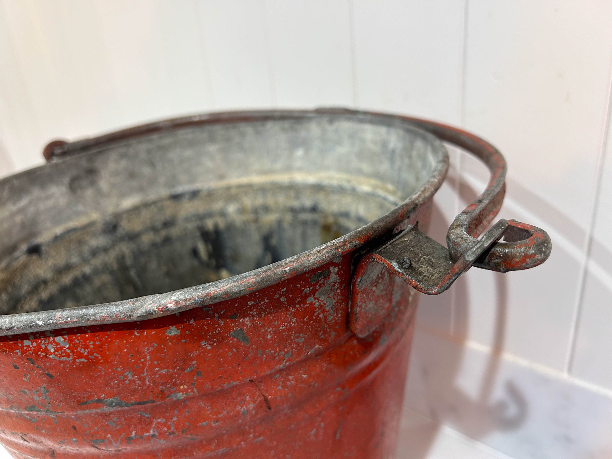 Vintage Antique Red Galvanised Fire Bucket