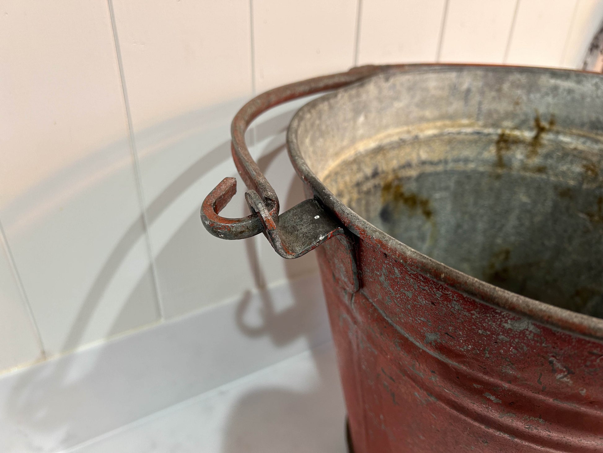 Vintage Antique Red Galvanised Fire Bucket