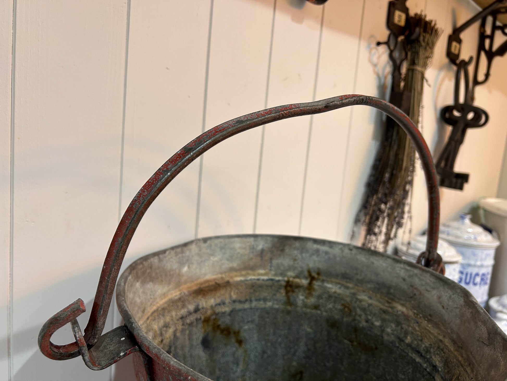 Vintage Antique Red Galvanised Fire Bucket