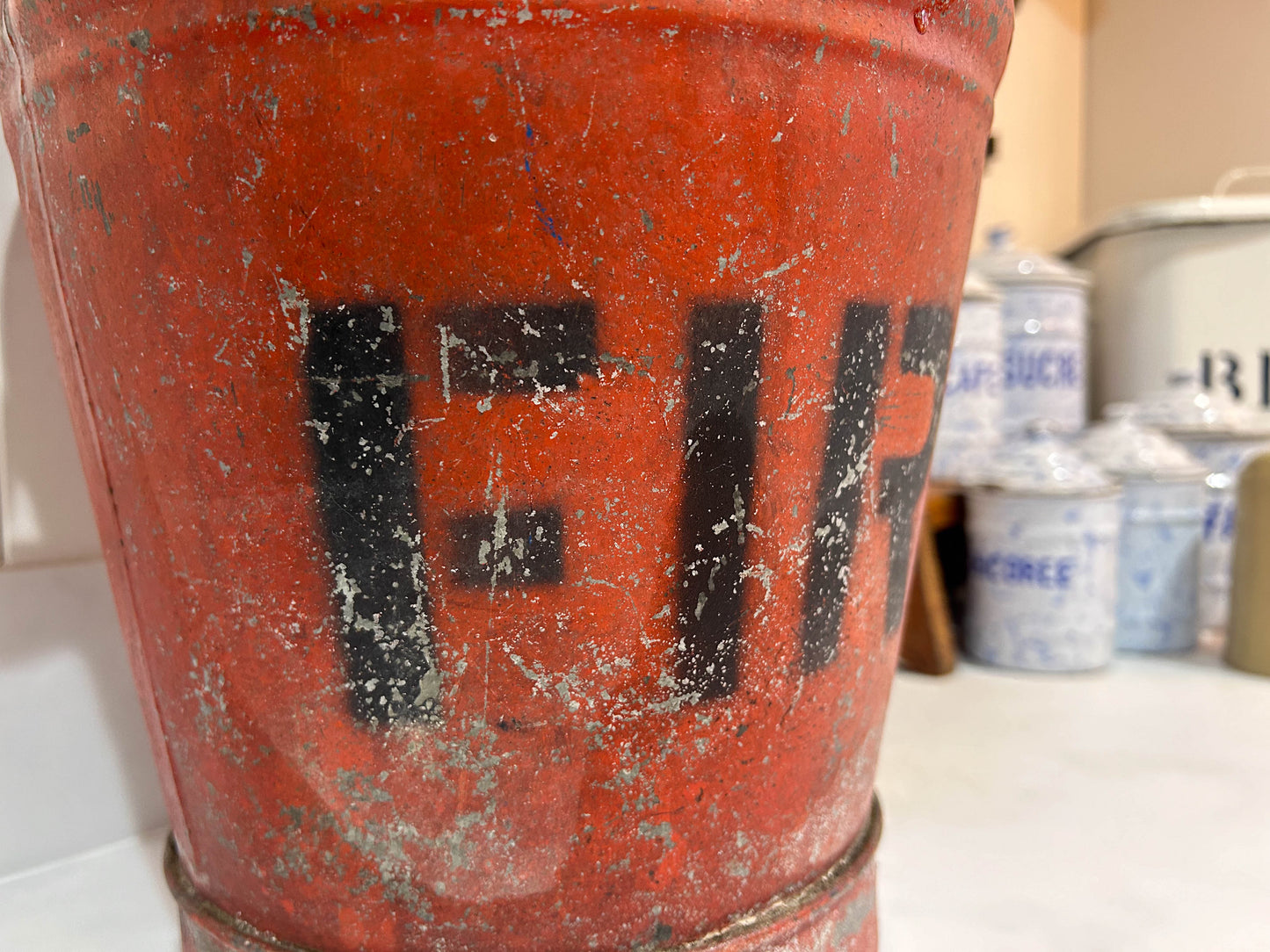 Vintage Antique Red Galvanised Fire Bucket