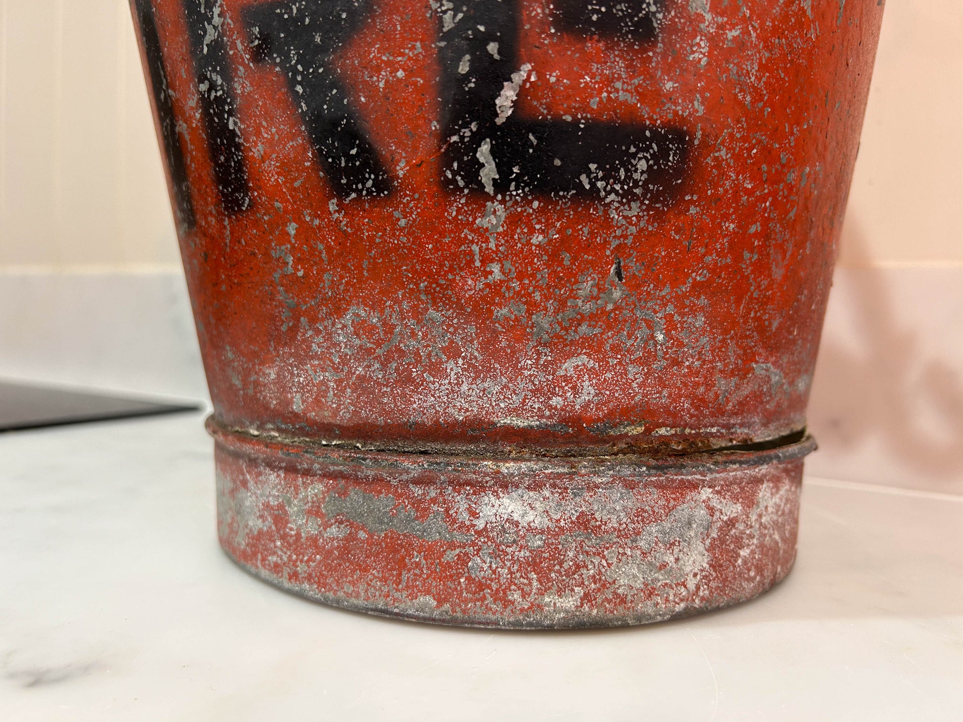 Vintage Antique Red Galvanised Fire Bucket