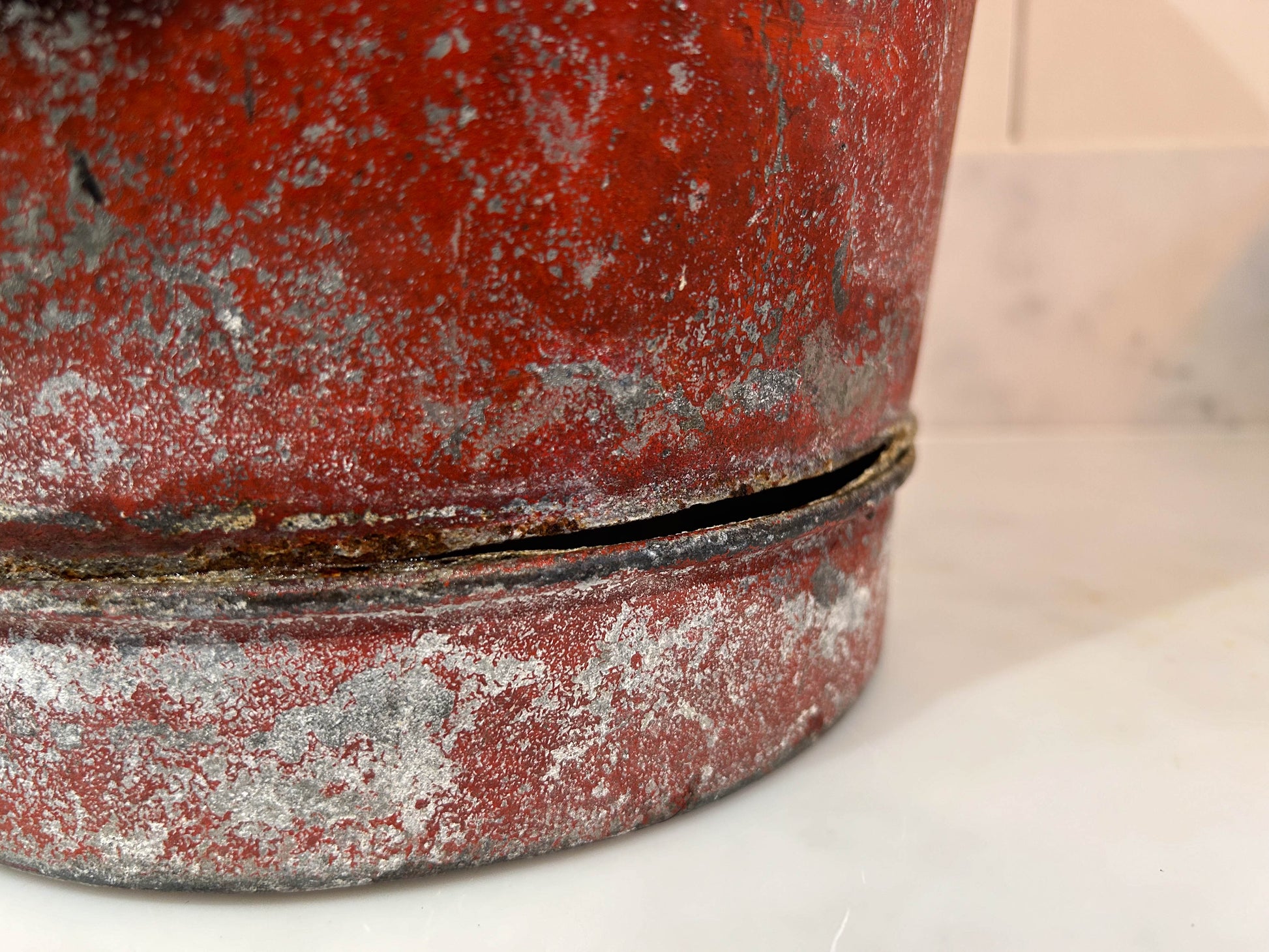 Vintage Antique Red Galvanised Fire Bucket