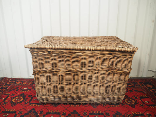 Vintage Antique Wicker Large Mill Log Basket / Rope Handles / Fire Storage