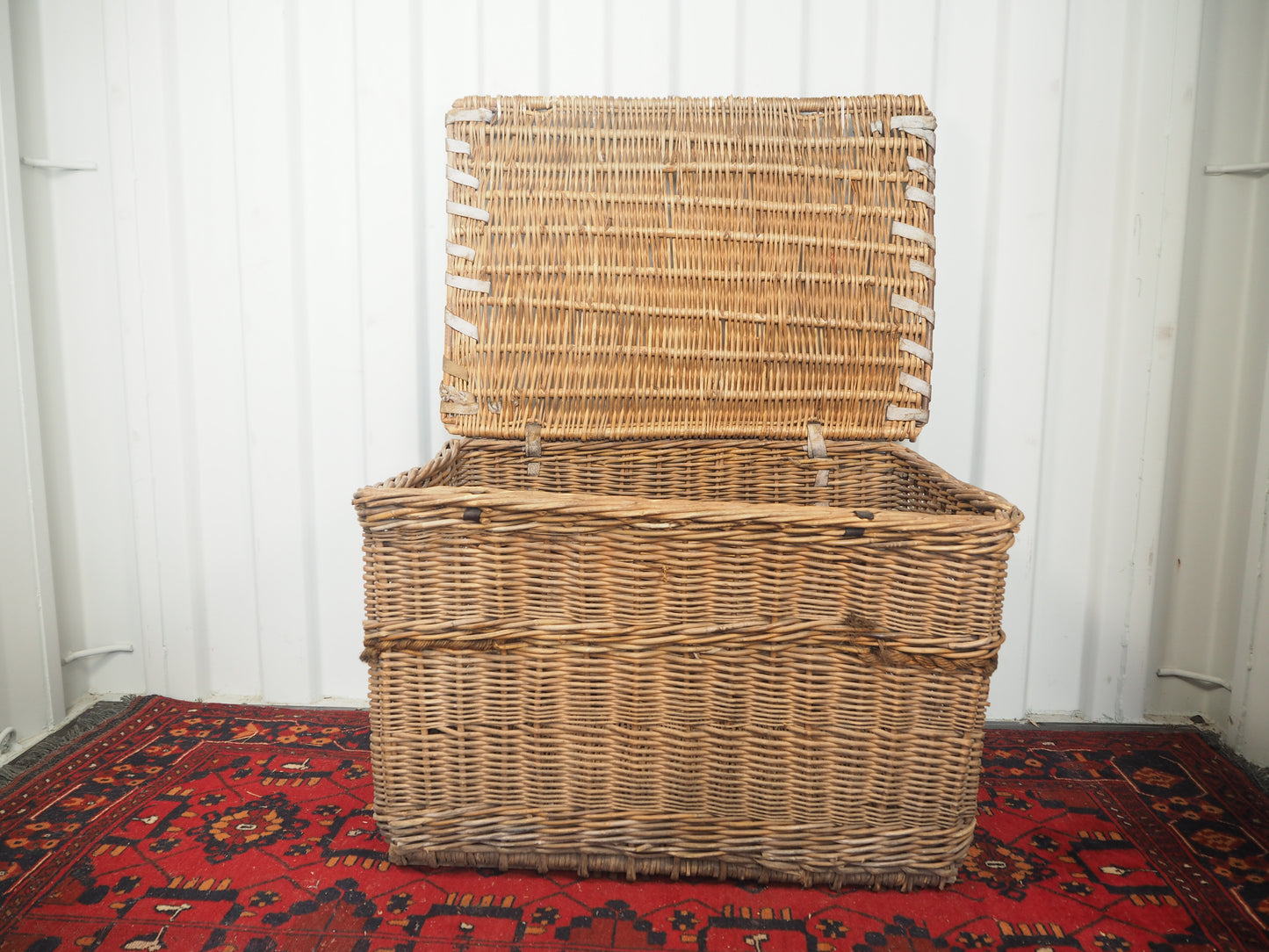 Vintage Antique Wicker Large Mill Log Basket / Rope Handles / Fire Storage