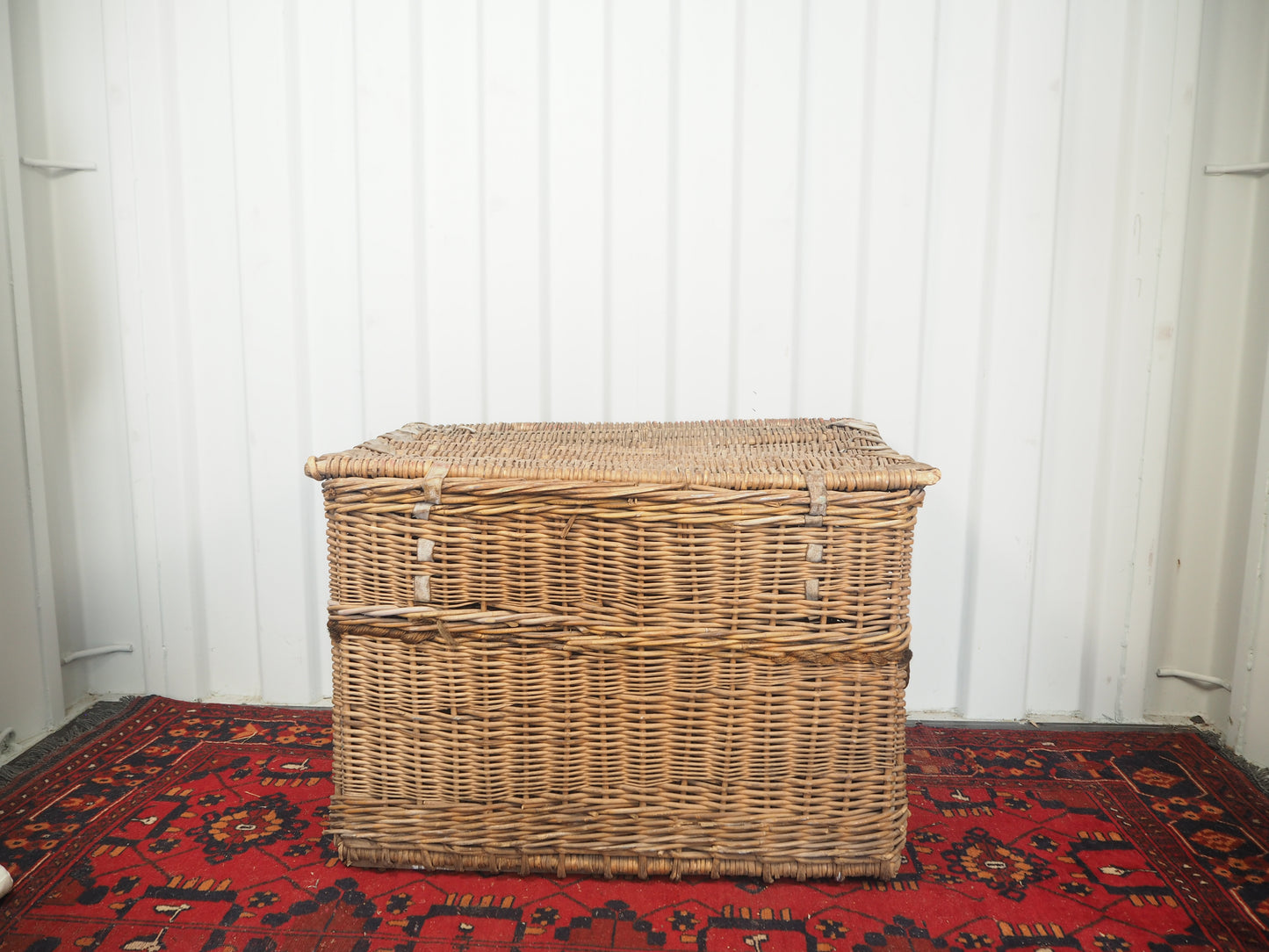 Vintage Antique Wicker Large Mill Log Basket / Rope Handles / Fire Storage