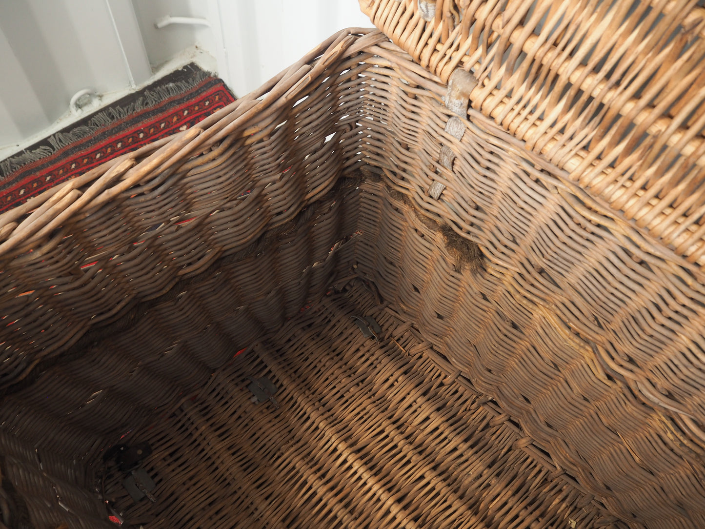 Vintage Antique Wicker Large Mill Log Basket / Rope Handles / Fire Storage