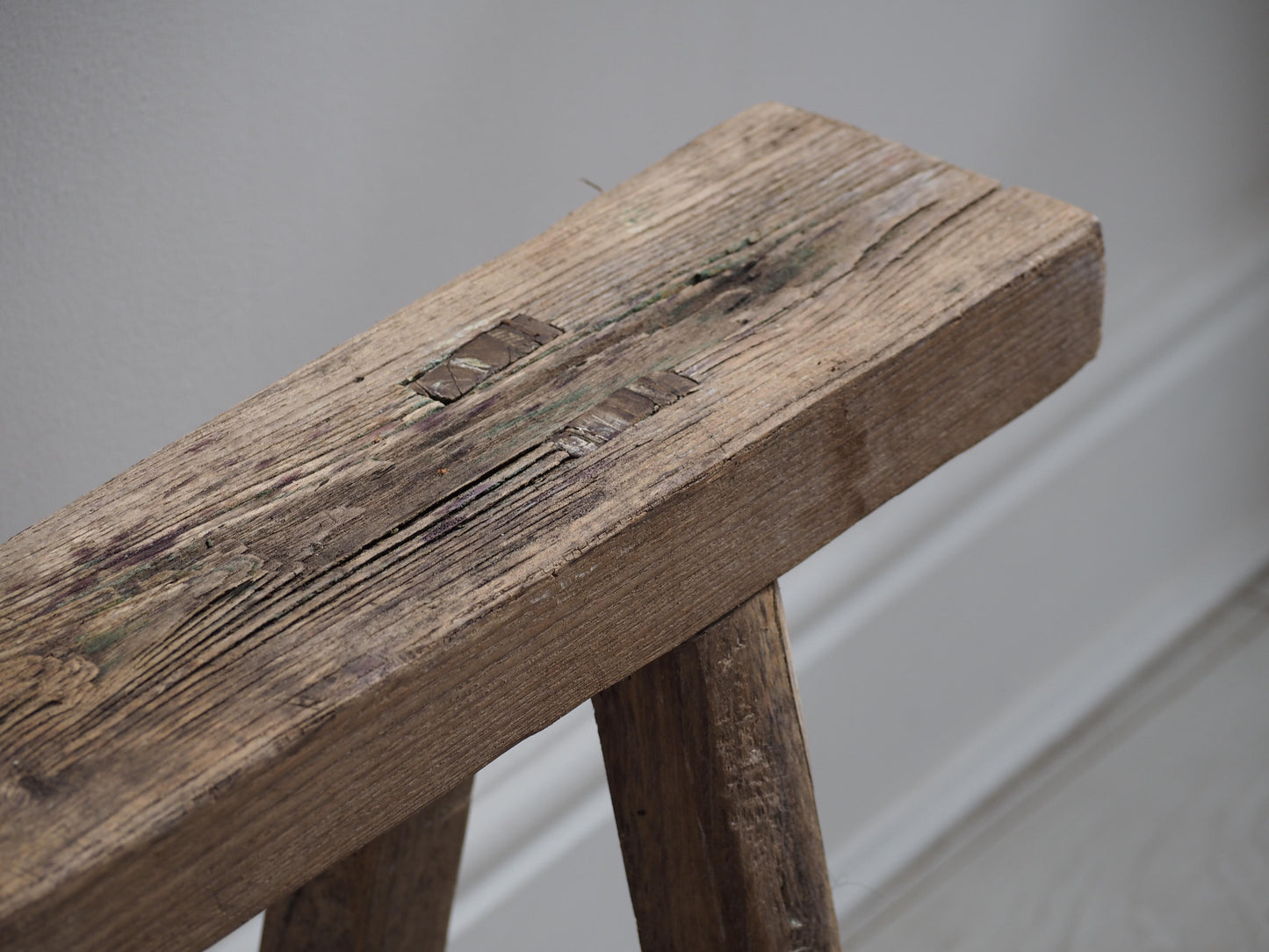 Vintage Antique Large Long Elm Rustic Wooden Bench / Stool