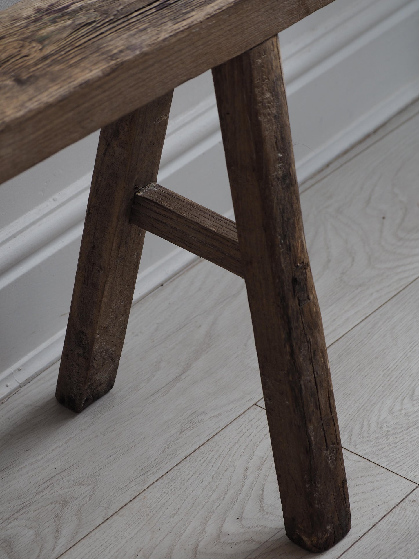 Vintage Antique Large Long Elm Rustic Wooden Bench / Stool