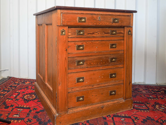 Vintage Antique Pitch Pine Haberdashery Wellington Style Chest with Graduated Drawers