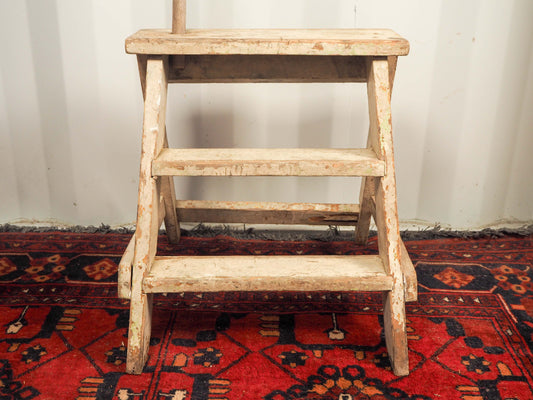 Vintage Antique Wooden Rustic French Pantry Painted Step / Stepladder