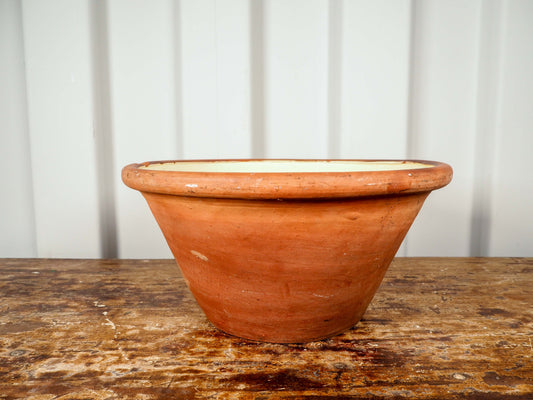 Vintage Antique 19th Century Terracotta Dairy Bowl with Cream Glaze