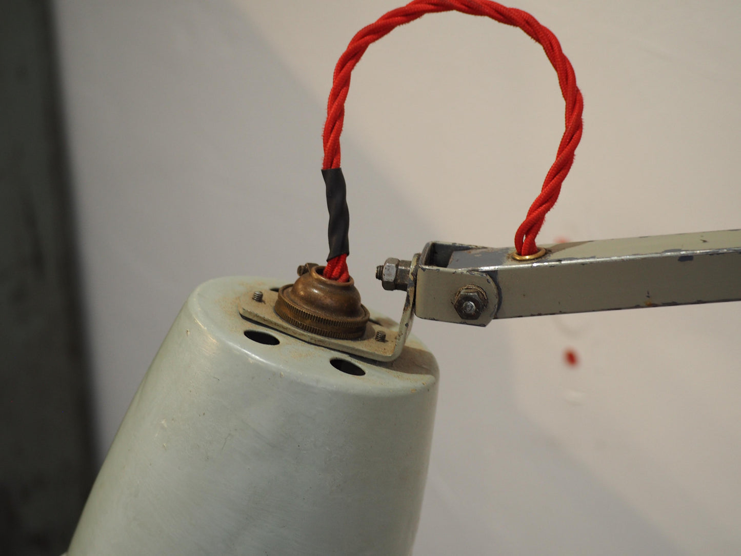 Vintage Green English Industrial Angle-Poise Style Lamp on Solid Wooden Base