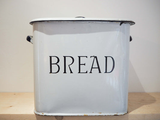 Vintage Double Handle White Enamel Bread Tin / Kitchen Storage Container