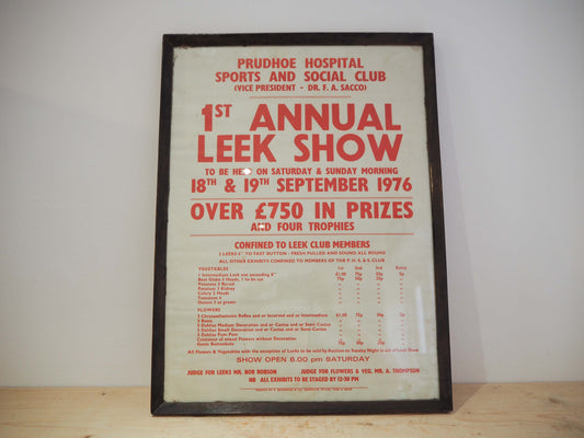 Vintage Original 1970's Advertising Poster for 'Annual Leek Show' in Frame
