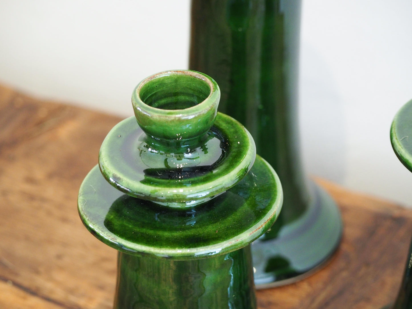 Handmade Moroccan Green Glazed Tazekka Candlestick / Decorative Candle Holder (Small - Sold Individually)