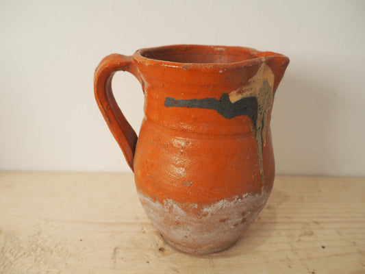 Vintage French Hand-Painted Terracotta Jug / Kitchen Decor