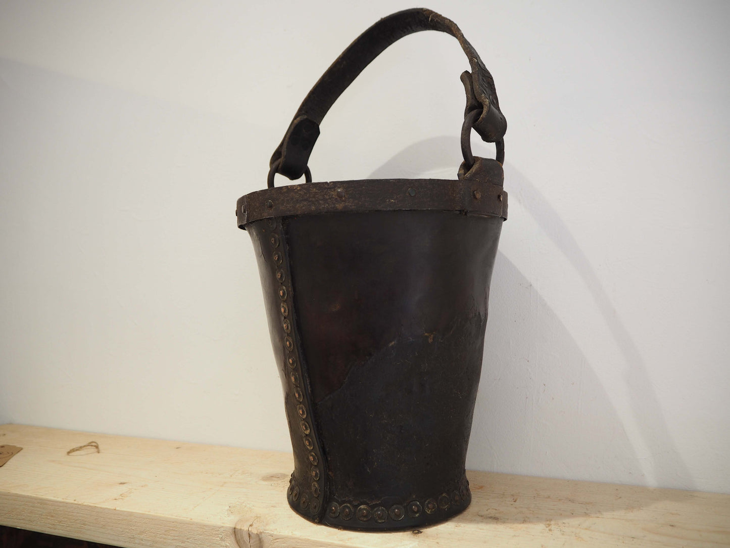 Antique Victorian Leather Fire Bucket / Fireplace Storage