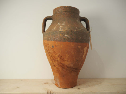 Vintage Antique Terracotta Turkish Green Glazed Handle Pot / Olive Jar / Green Glazed Rim