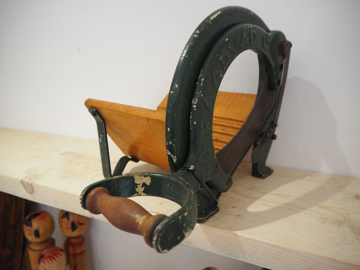 Antique Vintage Royal Raadvad Bread Slicer / Cutter - Green Danish Breadcutter / Book Holder
