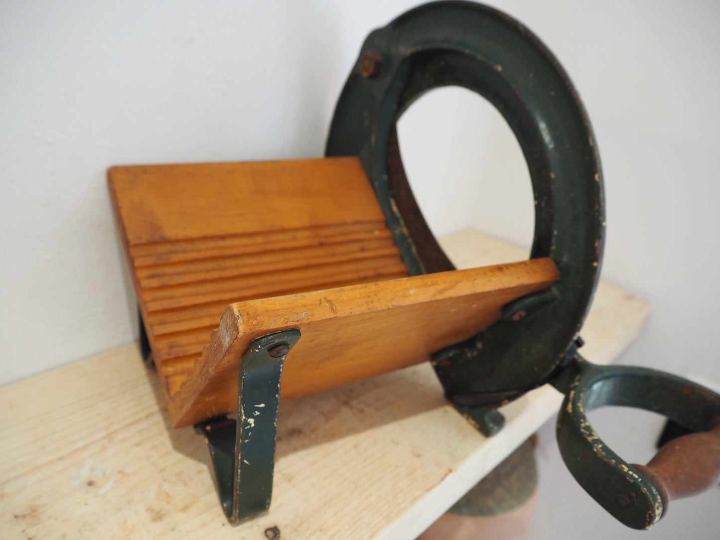 Antique Vintage Royal Raadvad Bread Slicer / Cutter - Green Danish Breadcutter / Book Holder