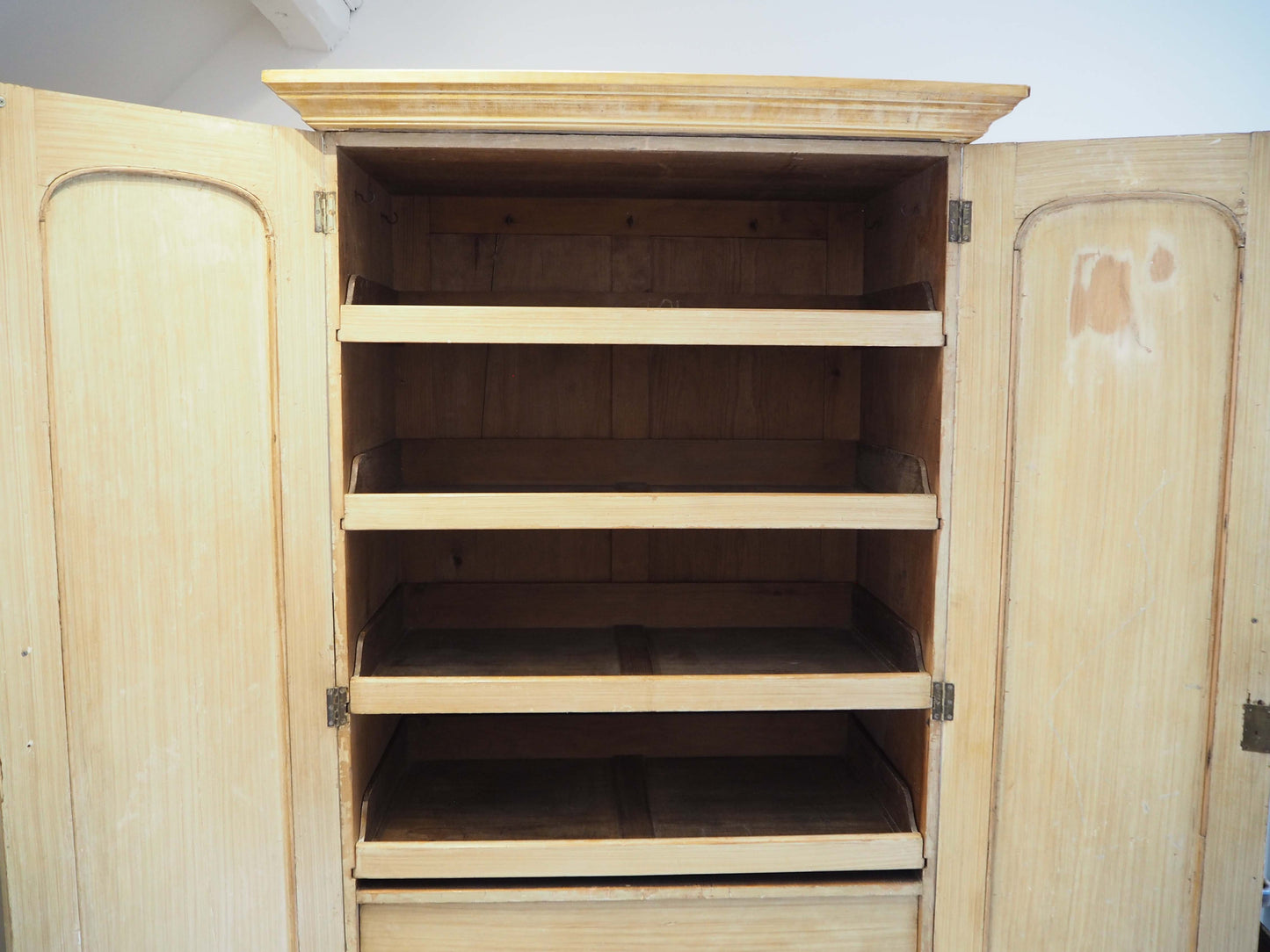 Antique Vintage Pitch Pine Swedish Linen Press with Scumbled Satin Birch Finish Circa 19th Century / Cupboard