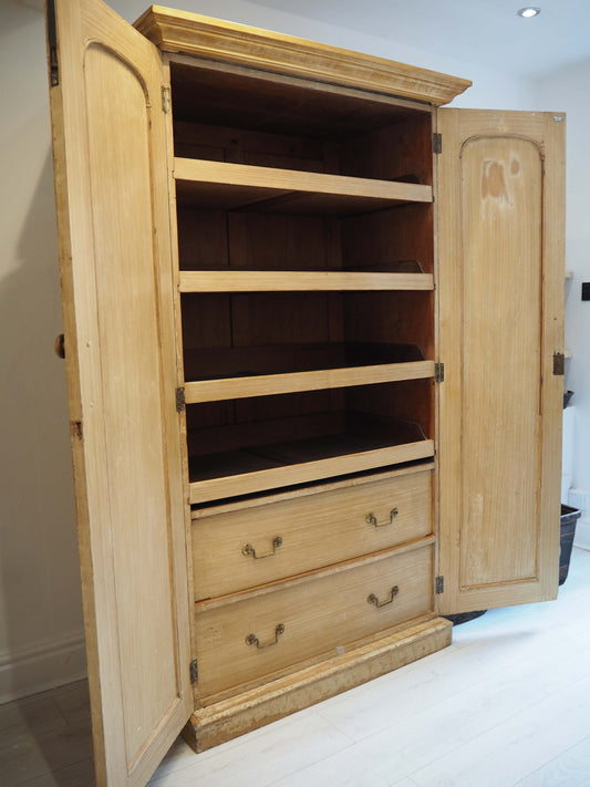 Antique Vintage Pitch Pine Swedish Linen Press with Scumbled Satin Birch Finish Circa 19th Century / Cupboard