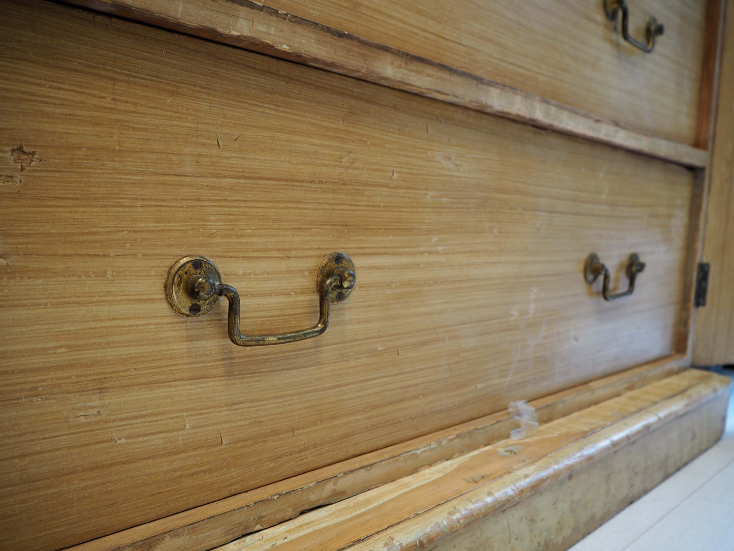 Antique Vintage Pitch Pine Swedish Linen Press with Scumbled Satin Birch Finish Circa 19th Century / Cupboard