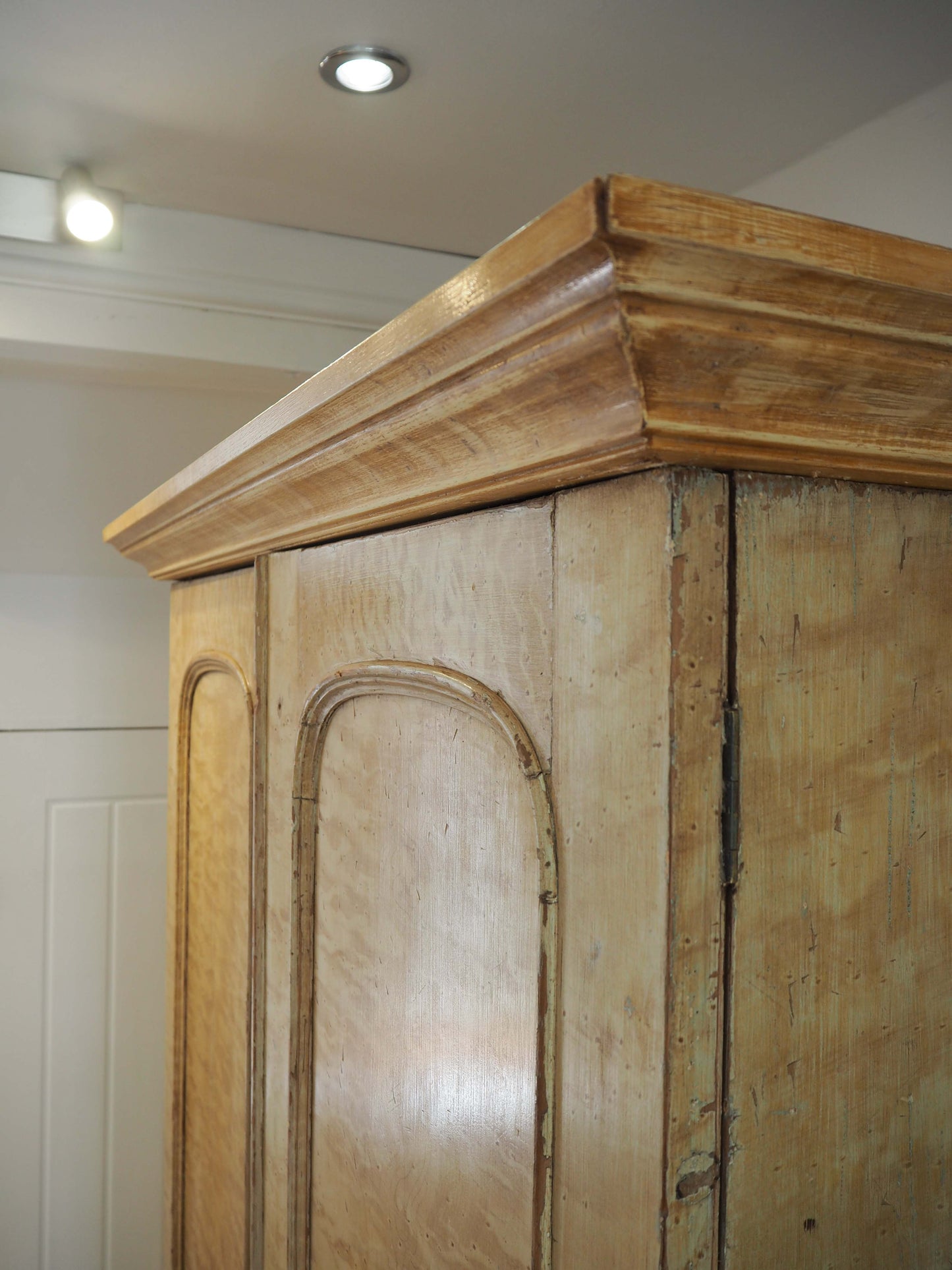 Antique Vintage Pitch Pine Swedish Linen Press with Scumbled Satin Birch Finish Circa 19th Century / Cupboard