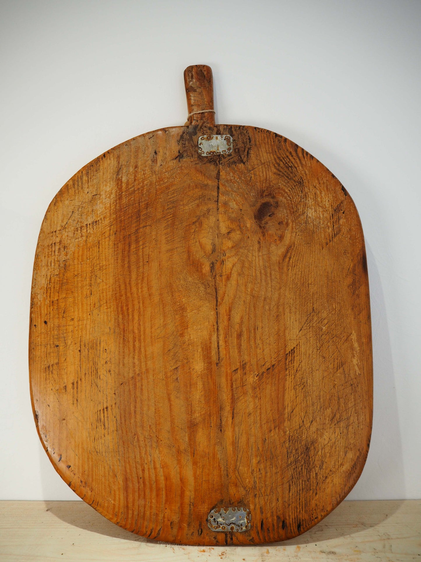 Antique Vintage Large Turkish Wooden Bread Board with Metal Repair Detailing / Chopping Charcuterie Board / Wooden Serving Plate