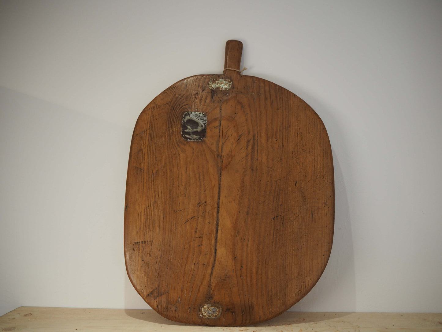 Antique Vintage Large Turkish Wooden Bread Board with Metal Repair Detailing / Chopping Charcuterie Board / Wooden Serving Plate