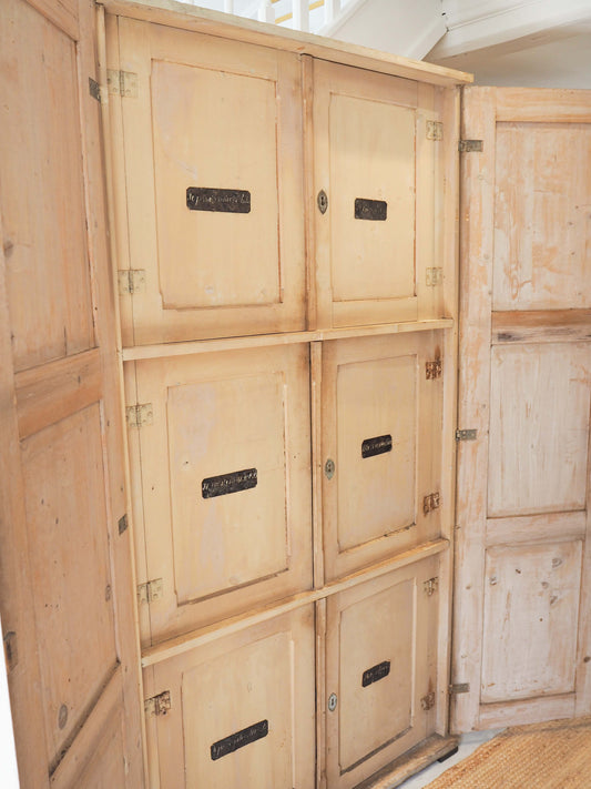 Antique Vintage French Apothecary Painted Pine Cabinet with Original Labels / 19th-Century Furniture