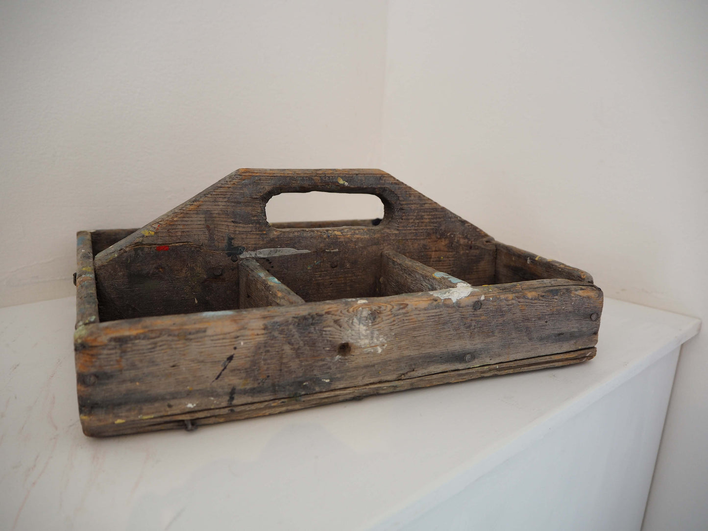 Antique Vintage Wooden Rustic Artist's Tool Trug / Kitchen Caddy With Handle