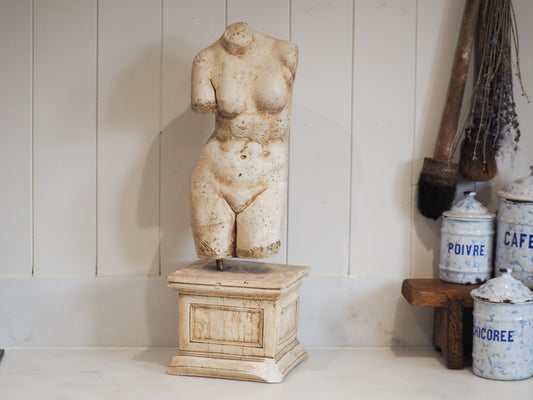 Vintage Mid-Century Plaster Sculpture of Nude Female Torso / Decorative Figurative Art Sculpture