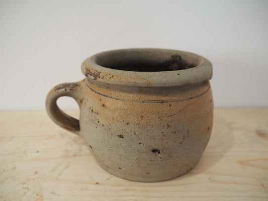 Vintage Antique Small Rustic French Handmade Confit Pot With Handle / Kitchen Storage Jar