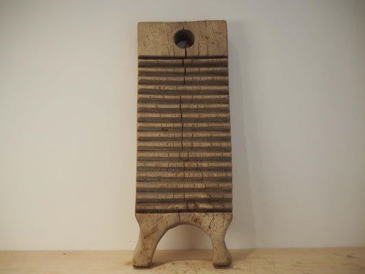 Vintage Antique Wooden Primitive Romanian Elm Ribbed Washboard