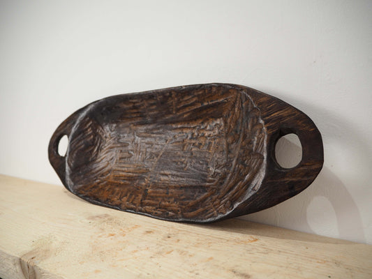 Vintage Antique Old Wooden Hand-Carved Indian Nagaland Bowl / Decorative Tray