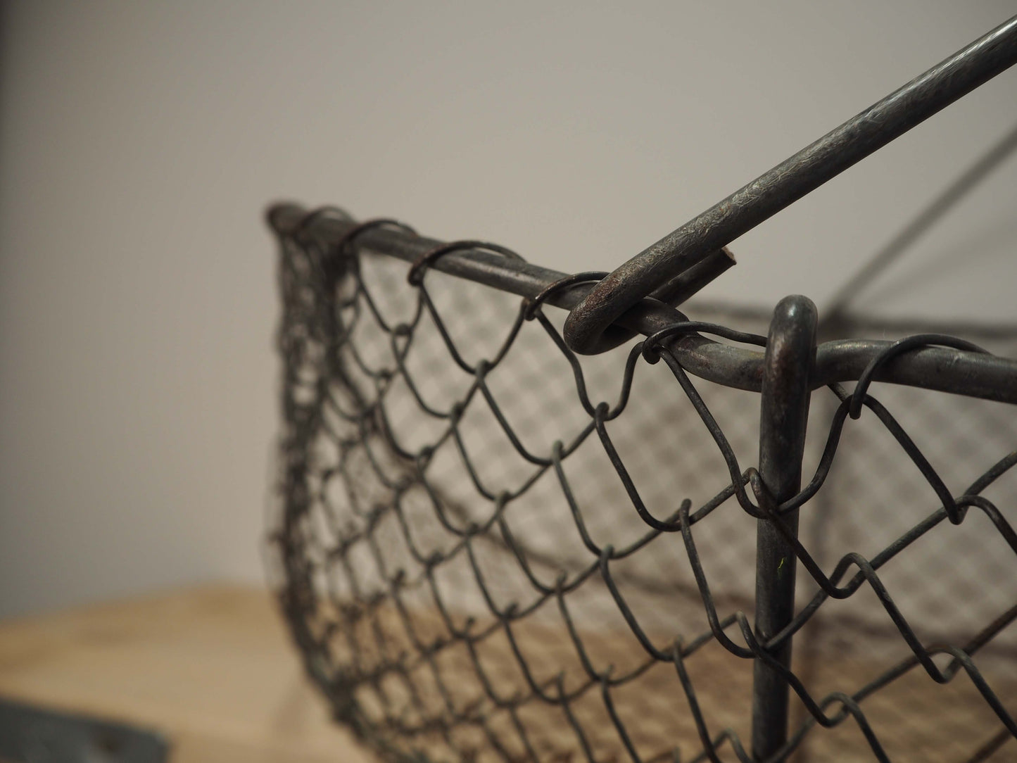 Antique French French Wire Oyster Basket / Garden Farmhouse / Vintage Rustic Storage Retro