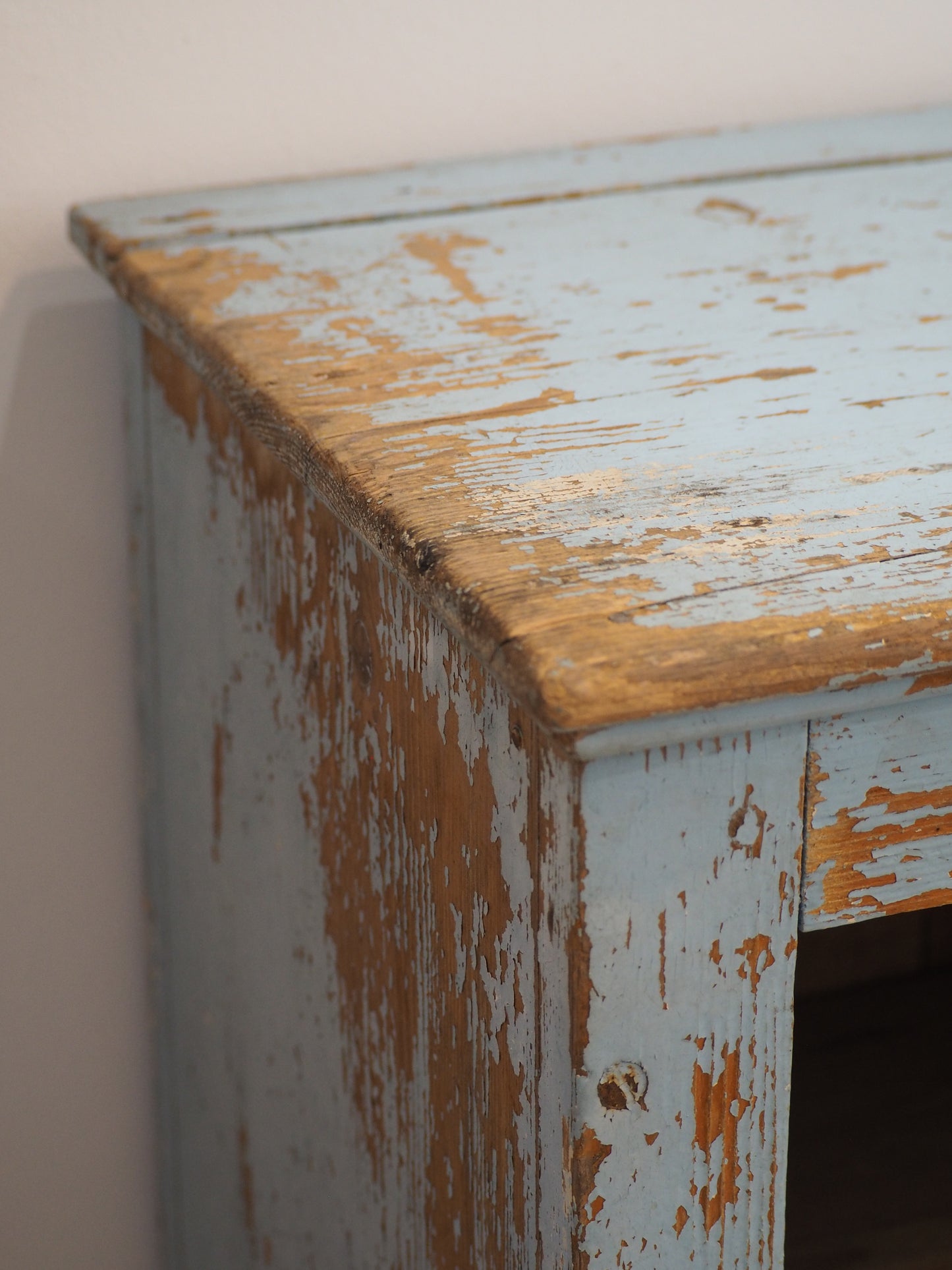 Vintage French Rustic Distressed Blue Painted Pine Cupboard / Pantry Cabinet