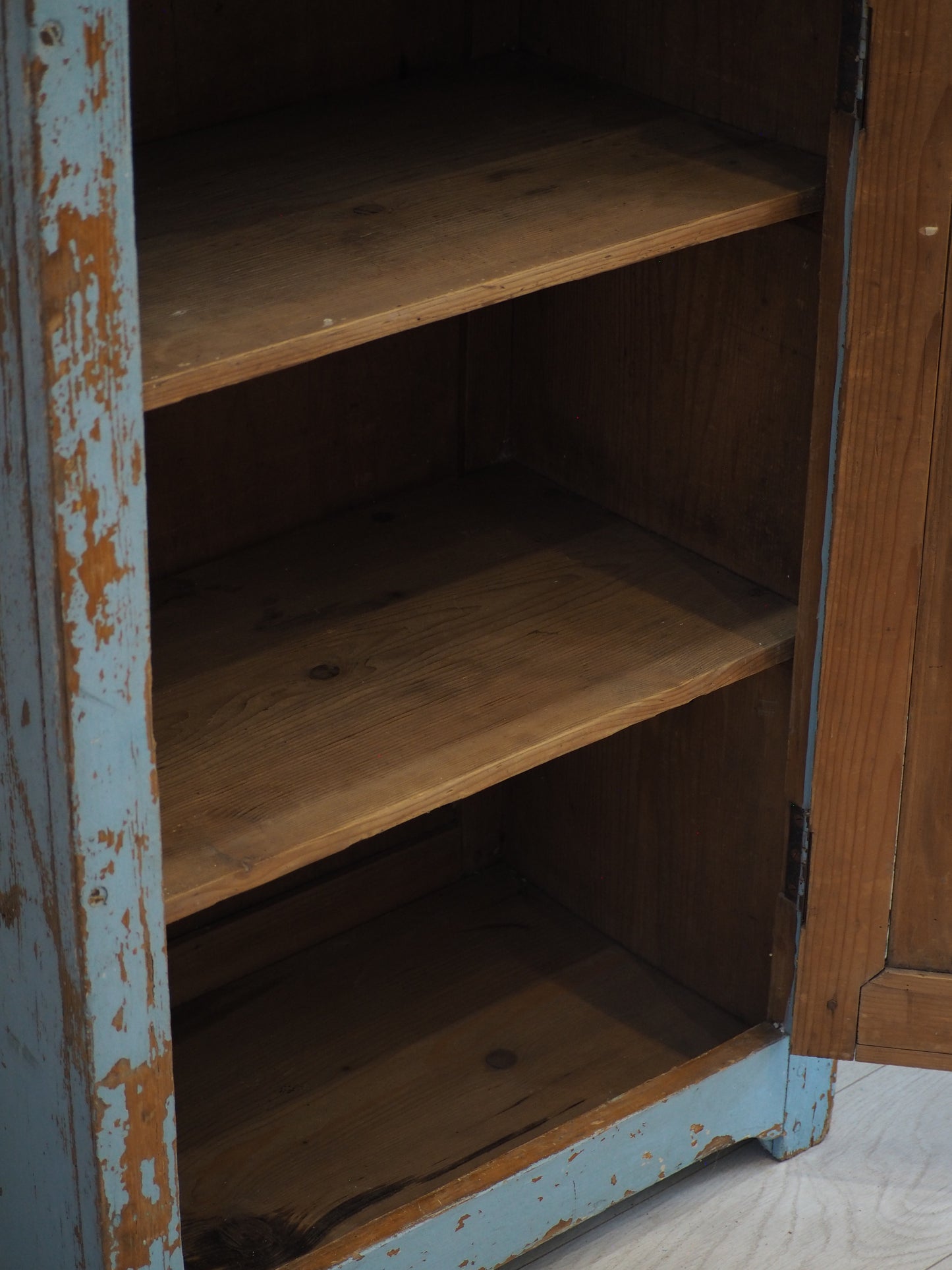 Vintage French Rustic Distressed Blue Painted Pine Cupboard / Pantry Cabinet